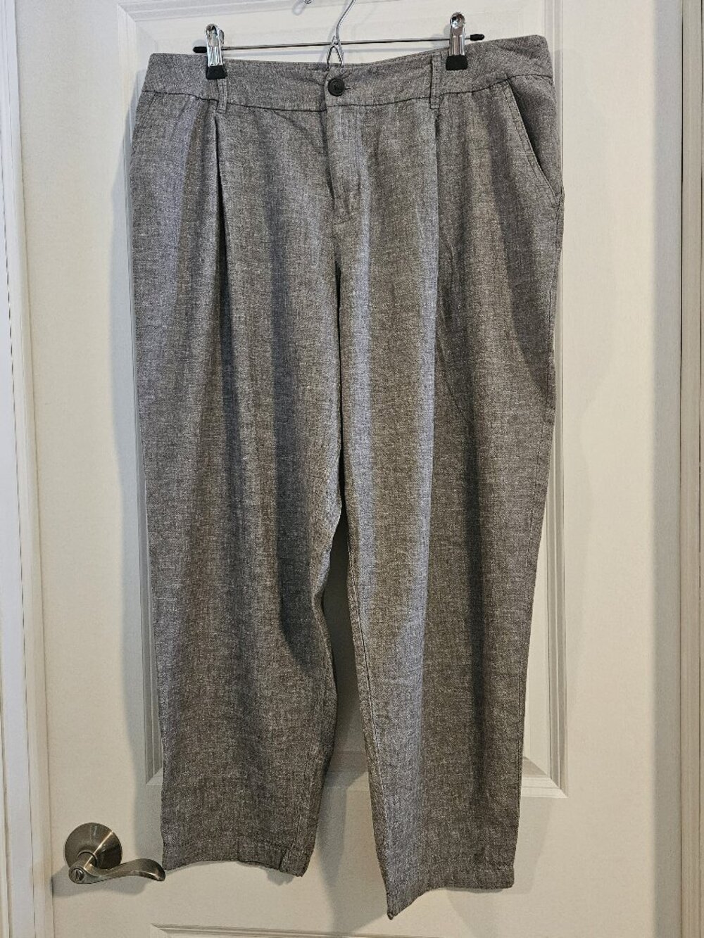 A New Day Gray Linen Blend Pleated Relaxed Pants Tweed Look Size 16